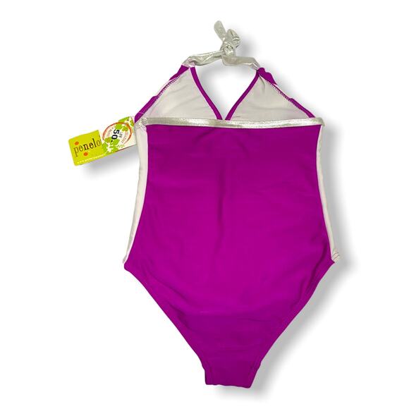 Penelope‎ Mack Girls Swimsuit Size 8 Purple White Silver One Piece NEW - Picture 4 of 5